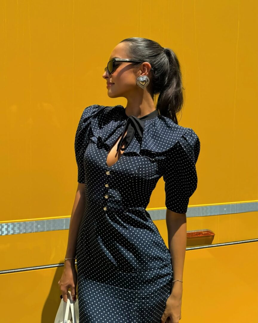 Alexandra Leclerc wearing polka dots