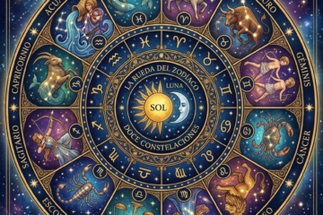 Rueda zodiacal con los 12 signos astrológicos y sus símbolos