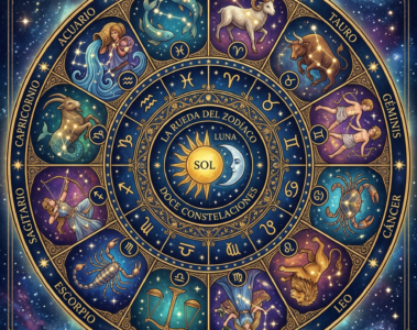 Rueda zodiacal con los 12 signos astrológicos y sus símbolos